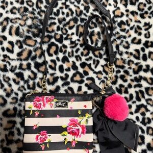Betsey Johnson Black and Pink Floral Crossbody Bag